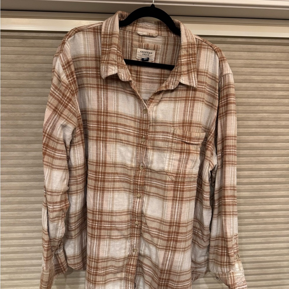 American Eagle Outfitters Tan Plaid Button Down Shirt